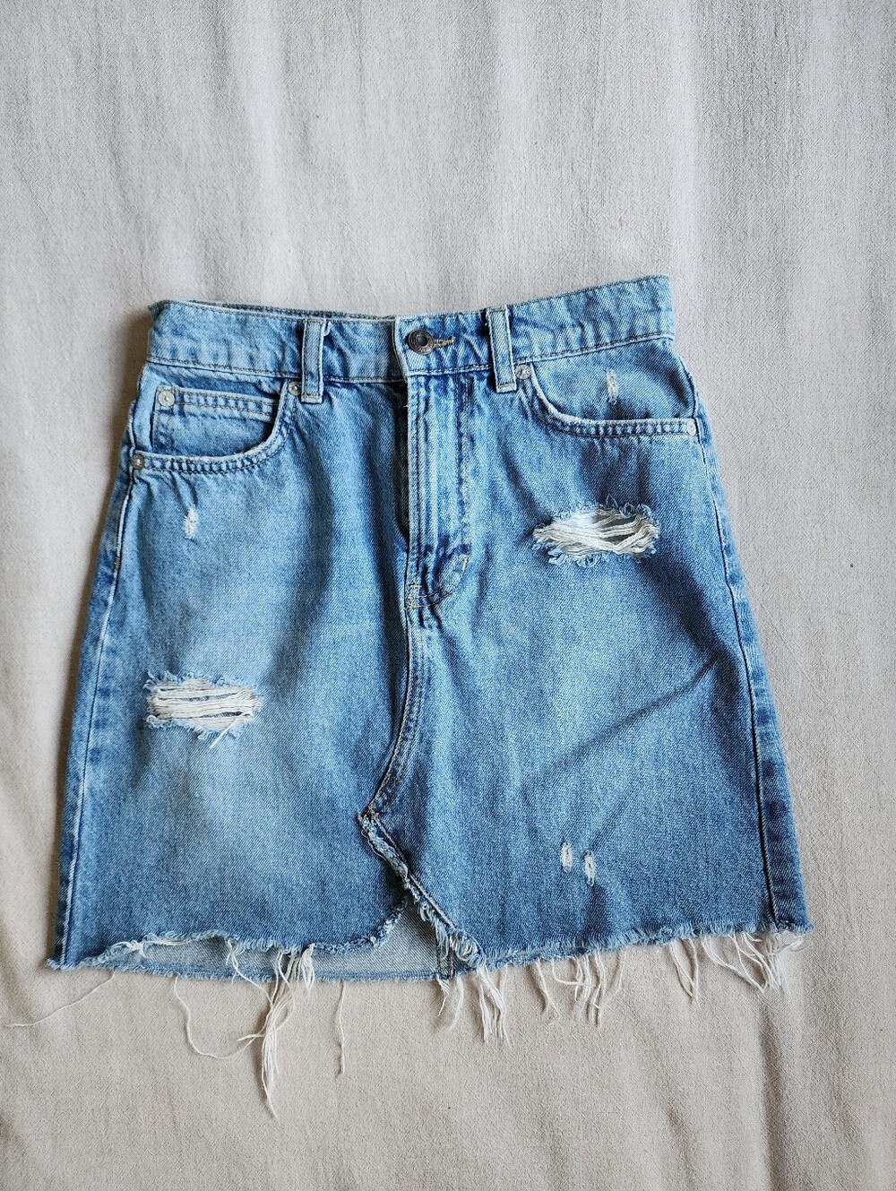 We The Free People Light Blue Distressed Denim Mini Skirt